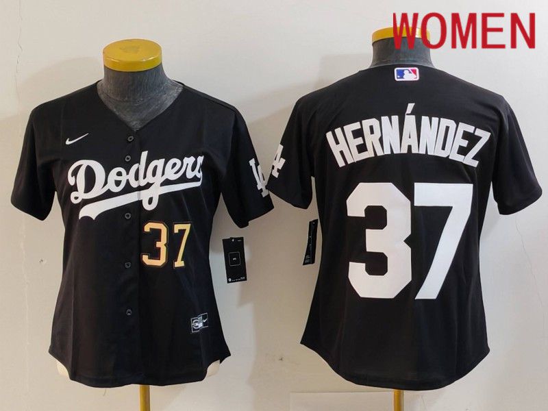 Women Los Angeles Dodgers #37 Hernandez Black Nike Game 2024 MLB Jersey style 7263